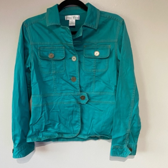 Teal Jacket Brass Metal Button Details - Picture 3 of 7